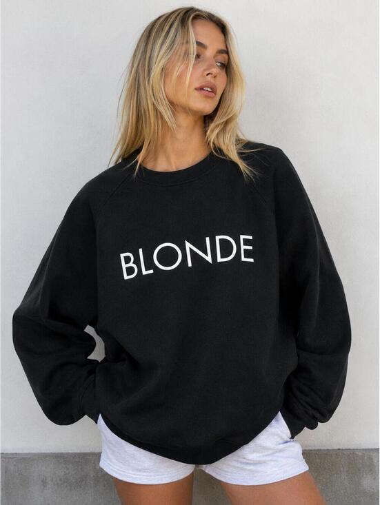 Sweaters - Brunette The Label BLONDE Crewneck Sweatshirt Black Graphic Pullover L XL